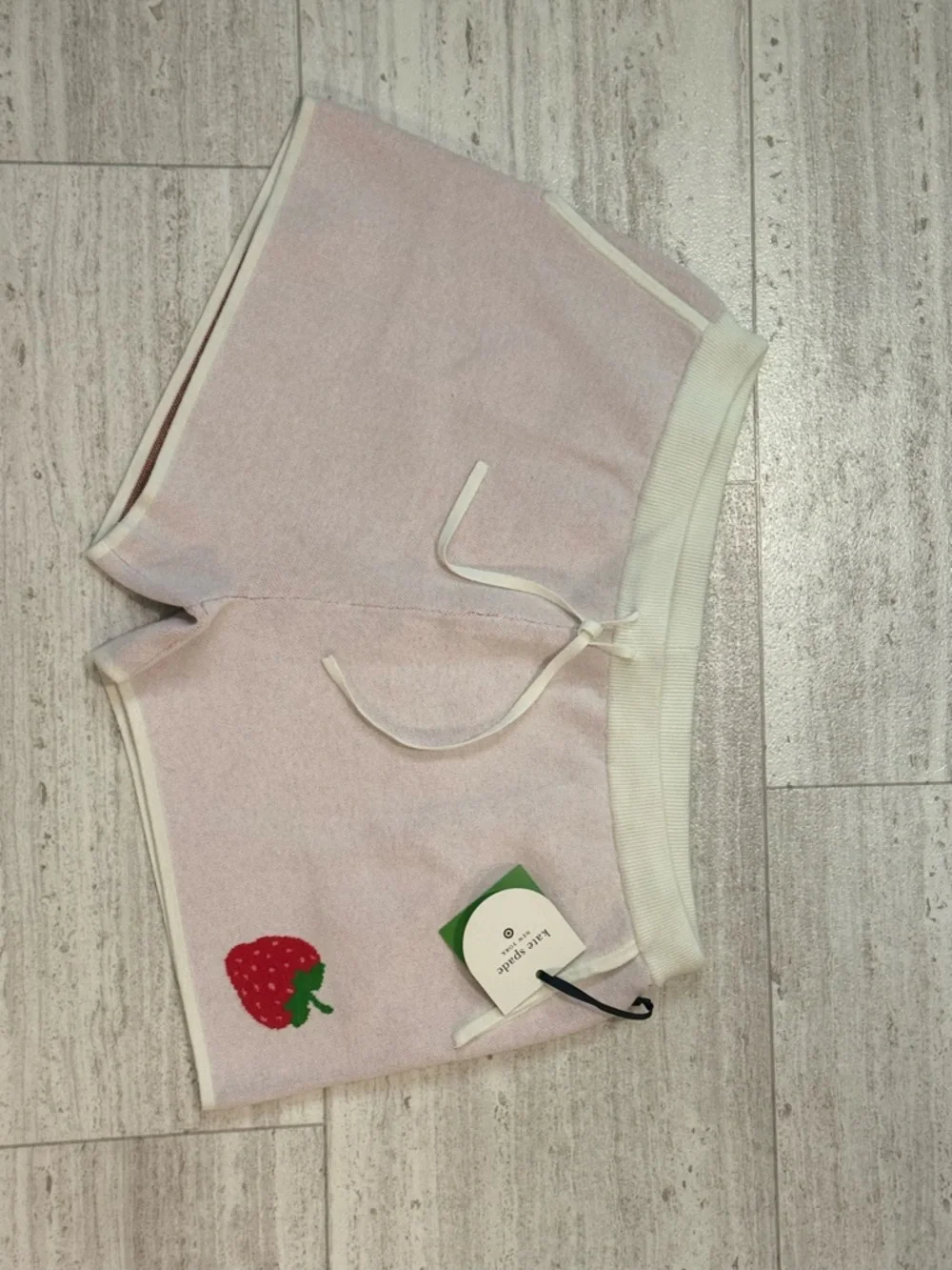 kate spade pink terry athletic shorts with strawberry motif